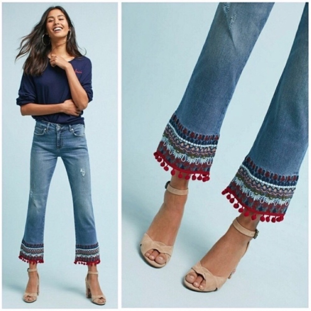 Pilcro and the Letterpress Blue Cropped Jeans with Red Trim